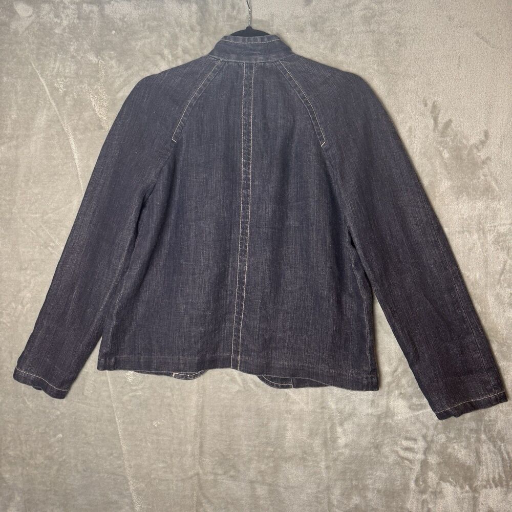 Talbots Petites Classic Mandarin Collar Dark Blue Linen Blazer Jacket 2P - Picture 3 of 8